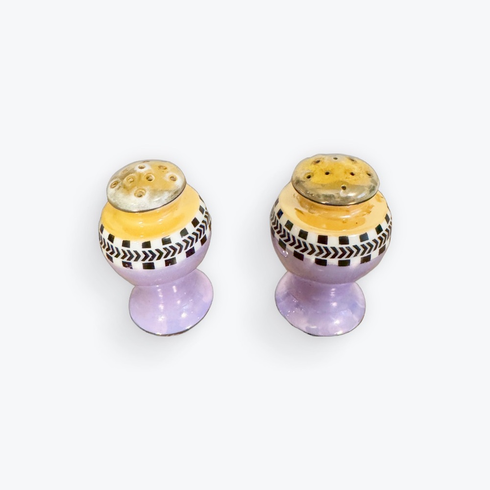 Vintage Art Deco Ceramic Salt and Pepper Shakers Purple Peach Made in Japan